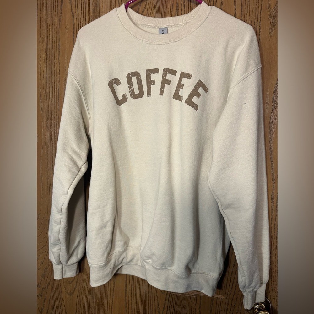 Cream Sweatshirt with Coffee Print